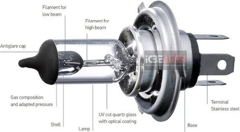 ICBEAMER H4 9003/HB2 12 فولت 100 وات سوبر وايت استبدال مباشر لمصباح السيارة الأمامي استبدال مصابيح إضاءة هالوجين OEM in Kuwait
