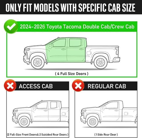 خطوات جانبية للوحة الجري متوافقة مع 2024-2026 Toyota Tacoma Double Cab & Crew Cab (4 أبواب كاملة الحجم)، فولاذ كربوني عالي التحمل بتصميم درجين، قضيب Nerf، نمط B in Kuwait