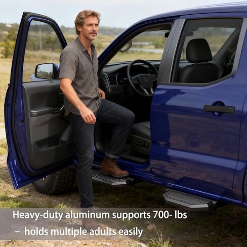 خطوات جانبية للوحة الجري متوافقة مع 2024-2026 Toyota Tacoma Double Cab & Crew Cab (4 أبواب كاملة الحجم)، فولاذ كربوني عالي التحمل بتصميم درجين، قضيب Nerf، نمط B in Kuwait