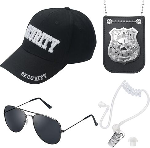 Security Hats, Security Guard Costume Accessories Include Agent Hat Baseball Cap with Police Officer Badge, Secret Service Earpiece and Black Sunglasses, 3D Embroidered Cop Hat for Men Women in Kuwait
