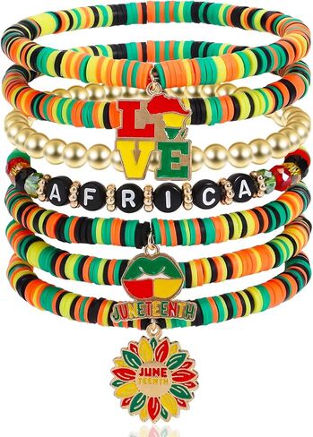 Juneteenth Bracelets for Women Men, Layered Beaded Bracelets, Freedom Celebration Accessories, African Inspired Festival Costume Wristbands, Black History Theme Gifts for Adults in Saudi Arabia