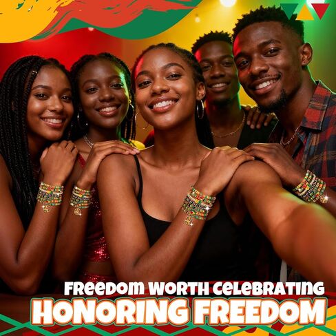 Juneteenth Bracelets for Women Men, Layered Beaded Bracelets, Freedom Celebration Accessories, African Inspired Festival Costume Wristbands, Black History Theme Gifts for Adults in Saudi Arabia
