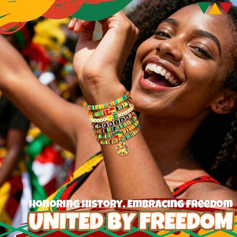 Juneteenth Bracelets for Women Men, Layered Beaded Bracelets, Freedom Celebration Accessories, African Inspired Festival Costume Wristbands, Black History Theme Gifts for Adults in Saudi Arabia