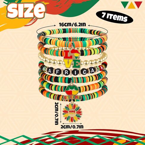 Juneteenth Bracelets for Women Men, Layered Beaded Bracelets, Freedom Celebration Accessories, African Inspired Festival Costume Wristbands, Black History Theme Gifts for Adults in Saudi Arabia