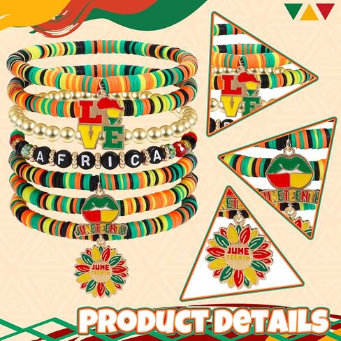 Juneteenth Bracelets for Women Men, Layered Beaded Bracelets, Freedom Celebration Accessories, African Inspired Festival Costume Wristbands, Black History Theme Gifts for Adults in Saudi Arabia