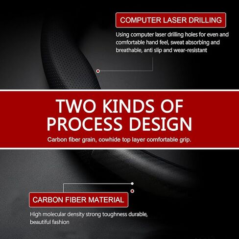 1 PC Steering Wheel Cover, D-shaped Breathable Steering Wheel Sleeve, Non-slip Leather Steer Cover for Four Seasons, Universal Steer Accessories for Most Cars (Carbon Fiber Black) in Kuwait