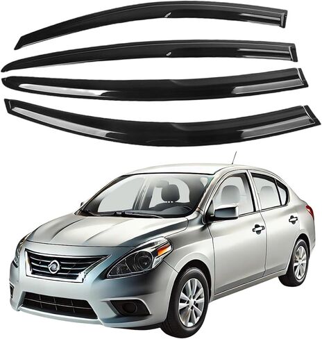 Fits for Nissan Versa Sedan 2012 2013 2014 2015 2016 2017 2018 2019; Premier 2mm-Thick, Safe Sun, Rain, Wind Deflector, Front & Rear Window Vent Visors, Tape-On Outside-Mount,4-Pcs in Saudi Arabia