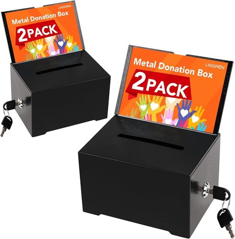 صندوق اقتراحات مزود بفتحة وقفل، عبوة واحدة من صندوق تبرعات معدني لجمع التبرعات مع قفل وحامل لافتة، وعاء ذو ​​طرف أسود للمكتب وجمع التبرعات والكنيسة والمدرسة in Kuwait