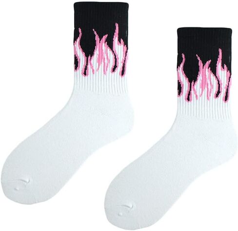 Harajuku Unisex Flame Print Crew Socks Hip Hop Contrast Color Skateboard Hosiery in Kuwait
