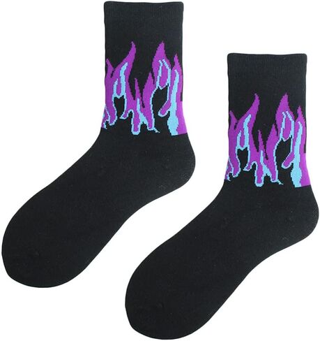 Harajuku Unisex Flame Print Crew Socks Hip Hop Contrast Color Skateboard Hosiery in Saudi Arabia