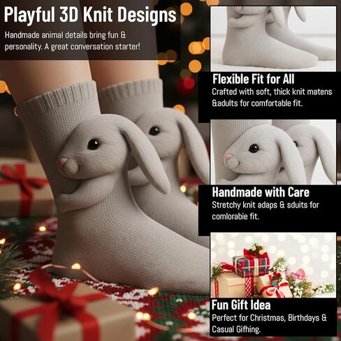 زوج واحد من جوارب الحيوانات ثلاثية الأبعاد، جوارب معانقة للحيوانات للرجال والنساء، جوارب جديدة ناعمة ومريحة، مثالية للارتداء اليومي، الطقس البارد، تقديم الهدايا، الاسترخاء في المنزل in Kuwait