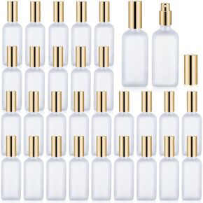30 Pcs Glass Spray Bottle, 3.4 oz/ 100 ml Perfume Empty Bottles, Frosted Glass Spray Bottles, Refillable Clear Decorative Bottle with Gold Fine Mist Sprayer Pump for Face Body Travel in Saudi Arabia