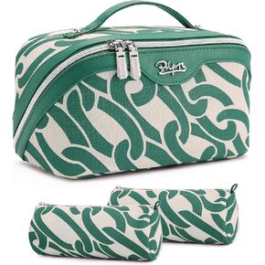 BOYATU Travel Makeup Bag for Women: Large Capacity 3-Piece Cosmetic & Toiletry Organizer - Expands Storage by 50% with 2 Detachable Pouches,Opens Flat for Easy Packing,Waterproof PU Leather(Blue) in Kuwait