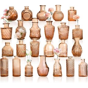 Petal Petite Glass Vase Set of 36 Small Amber Glass Bud Vases, Mini Vintage Flower Vases for Wedding Centerpieces & Table Décor, Champagne Vases in Bulk for Single Stem, Home and Office Decor in Saudi Arabia
