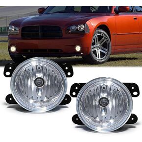 Professional Fog Light Assembly, Clear Waterproof Front Bumper Driving Lamps Kit Compatible with 06-09 Dodge Charger/ 08-10 Challenger/ 05-08 Grand Caravan/ 07-09 Caliber DOT Approved in Saudi Arabia