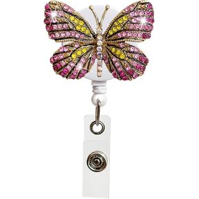 بكرة شارة الفراشة، بكرة شارة قابلة للسحب من حجر الراين، حاملات هوية دوارة على شكل فراشة للموظفين الطبيين/المكاتب، بكرات شارات بمشبك تمساح معدني مع قبضة مضادة للانزلاق in Kuwait