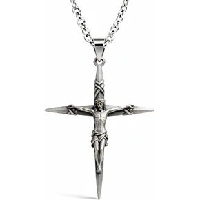 Nail Cross Necklace for Men Women, 925 Sterling Silver Crucifix Jesus Cross Pendant, Cross Pendant with Silver Chain, Jewelry Religious Gift for Men Women in Saudi Arabia