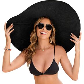 قبعة الشاطئ كبيرة الحجم للنساء قبعة الشمس ذات حافة واسعة من القش بعامل حماية من الأشعة فوق البنفسجية 50+ حماية من الأشعة فوق البنفسجية قابلة للطي وقابلة للطي والسفر لقضاء العطلات في الهواء الطلق in Kuwait