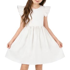 DIPUG Girls Dresses Casual A-Line Summer Dress with Flutter Sleeve Spring Swing Sundress for Girls in Kuwait
