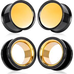 2 Pairs Ear Gauges with Screw Back Gold & Black Two-Tone Stainless Steel Ear Tunnels & Plugs Double Flared Ear Expanders for Stretched Ears Body Jewelry Set for Men & Women in Kuwait