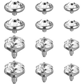 Dermal Tops - 12Pcs Micro Dermal Jewelry Kit for Women & Men, Cubic Zirconia Surgical Steel Dermals Anchors, Body Piercing Jewelry Set in Kuwait