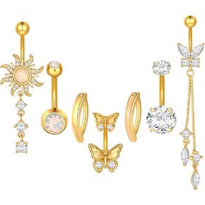 Xpircn 7PCS Belly Button Ring Dangle Navel Belly Piercing Jewelry Navel Belly Rings for Women 14G Silver Stainless Steel Dainty Dangly Dangling Belly Button Piercing in Kuwait