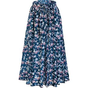 تنورة طويلة للنساء بنقشة زهور بوهو، تنانير صيفية طويلة على شكل حرف A مع خصر عالي مرن، رباط قابل للتعديل، جيوب in Kuwait