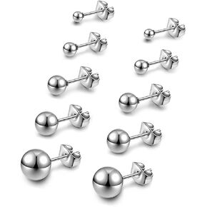 Women's Stainless Steel Silver Ball Stud Earrings Set - 5 Pairs (3-7mm) in Saudi Arabia