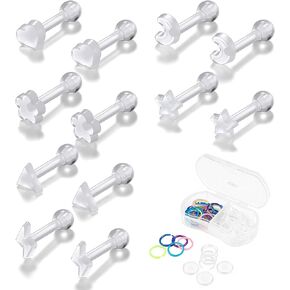 Plastic Earrings 16g Flat Back Earrings Studs for Women Plastic Cartilage Tragus Helix Labret Medusa Piercing Retainers Clear Lip Rings for Sports Work Surgery in Saudi Arabia