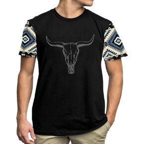 Western Shirts for Men Rodeo Cow Skull Cowboy Vintage Graphic Tees Top Country Music Concert T-Shirts in Kuwait