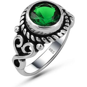 شكل دائري رائع قطع الأخضر تشيكوسلوفاكيا مكعب زركونيا حجر حقيقي 925 الفضة الاسترليني مقلد الزمرد الفاخرة بيان خاتم للنساء هدية لها in Kuwait