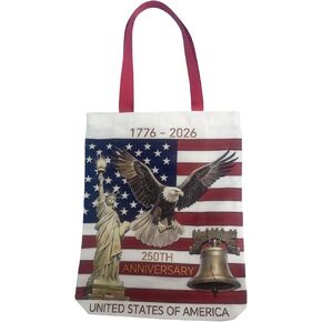 USA 250TH Anniversary Canvas Tote Bag for Women with Zipper, 1776-2026, Statue of Liberty Eagle Liberty Bell Design, Casual Shoulder Bag and Large Capacity Shopping Bag with Red Handles | Reusable, Commemorative Design in Saudi Arabia