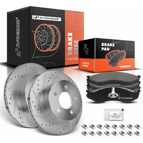 A-Premium 11.02 inch (280mm) Front Vented Disc Brake Rotors + Ceramic Pads Kit Compatible with Select Jeep Models - TJ/Wrangler 1999 2000 2001 2002 2003 2004 2005 2006, 6-PC Set in Kuwait