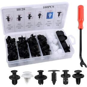 100 PCS Car Bumper Bolt Fastener Set, Plastic Push Rivets, Automotive Body Trim Fixed Clip with Removal Tool, Universal Fastening Screw Replacement Kit (Black & White) in Kuwait