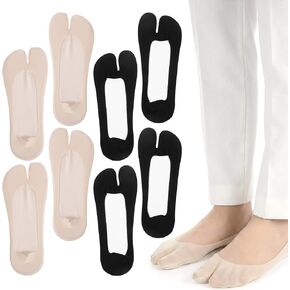 Tabi Socks for Women, 4 Pairs Ice Silk No Show Flip Flop Socks, 2 Black+2 Flesh Color Japan Split Toe Non Slip Low Cut Sock With Anti-Slip Rubber Strips for Loafers Sandals Sneaker in Kuwait