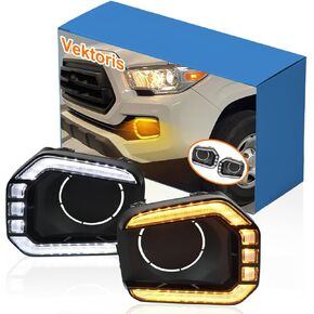 One Pair LED Front Bumper For Lights for 2016-2023 Toyota Tacoma SR/Limited/Trail Edition,LED Fog Lamp Bezel with White Daytime Running Light DRL, Amber Turn Siganl Light in Kuwait