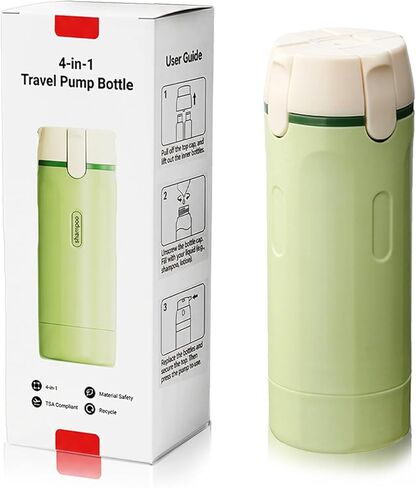 4 in 1 Travel Dispenser Bottles Shampoo Refillable Leak Proof TSA Compliant Size Containers Toiletries Toiletry with Pump Design Portable Organizer Conditioner Lotion Cream Vacation (Green) in Saudi Arabia
