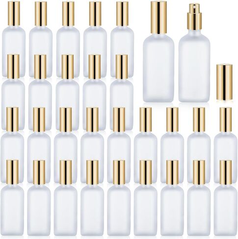 30 Pcs Glass Spray Bottle, 3.4 oz/ 100 ml Perfume Empty Bottles, Frosted Glass Spray Bottles, Refillable Clear Decorative Bottle with Gold Fine Mist Sprayer Pump for Face Body Travel in Kuwait