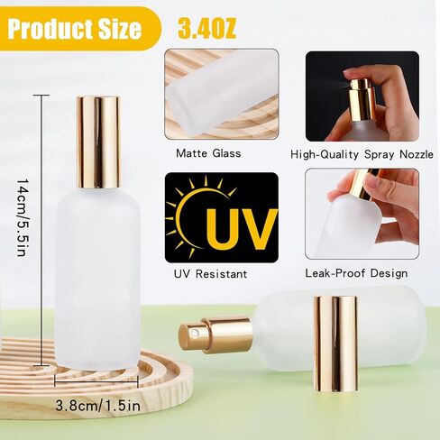 30 Pcs Glass Spray Bottle, 3.4 oz/ 100 ml Perfume Empty Bottles, Frosted Glass Spray Bottles, Refillable Clear Decorative Bottle with Gold Fine Mist Sprayer Pump for Face Body Travel in Saudi Arabia