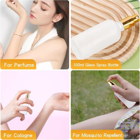 30 Pcs Glass Spray Bottle, 3.4 oz/ 100 ml Perfume Empty Bottles, Frosted Glass Spray Bottles, Refillable Clear Decorative Bottle with Gold Fine Mist Sprayer Pump for Face Body Travel in Kuwait