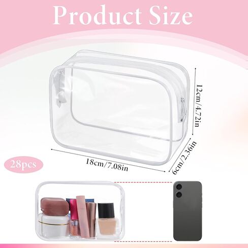 28 Pack Clear Cosmetic Bags Makeup Bags Bulk, Portable Waterproof Travel Toiletry Bag Organizer Plastic Toiletry Carry Pouch with Zipper, for Travel Women Men Bathroom Organizing, 7.1"x 4.7"x 2.4" in Saudi Arabia