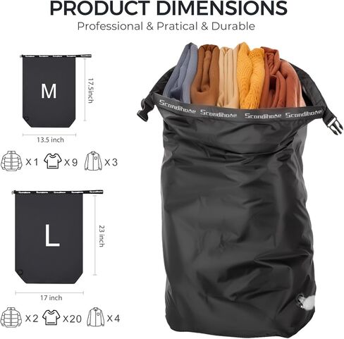 حقيبة غسيل مضغوطة للسفر، حقيبة توفير مساحة خالية من المضخات للملابس المتسخة، حقيبة جافة رطبة مقاومة للماء قابلة لإعادة الاستخدام، حقيبة غسيل للسفر للأمتعة والتعبئة وحقيبة السفر (قطعة واحدة) (أسود، كبير) in Kuwait