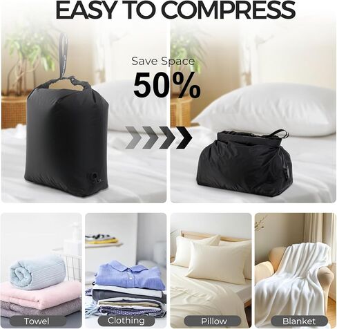 حقيبة غسيل مضغوطة للسفر، حقيبة توفير مساحة خالية من المضخات للملابس المتسخة، حقيبة جافة رطبة مقاومة للماء قابلة لإعادة الاستخدام، حقيبة غسيل للسفر للأمتعة والتعبئة وحقيبة السفر (قطعة واحدة) (أسود، كبير) in Kuwait