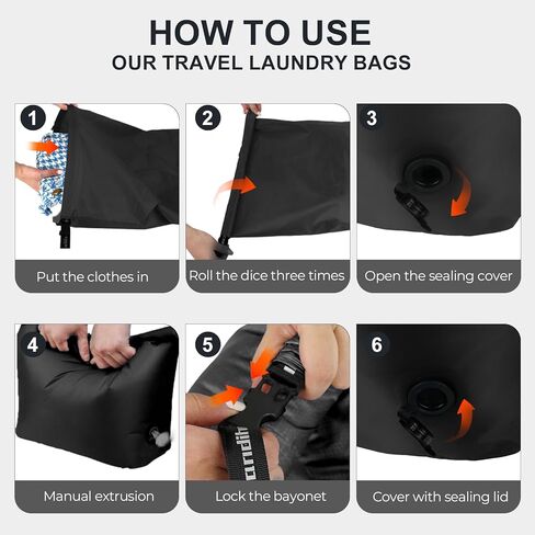 حقيبة غسيل مضغوطة للسفر، حقيبة توفير مساحة خالية من المضخات للملابس المتسخة، حقيبة جافة رطبة مقاومة للماء قابلة لإعادة الاستخدام، حقيبة غسيل للسفر للأمتعة والتعبئة وحقيبة السفر (قطعة واحدة) (أسود، كبير) in Kuwait