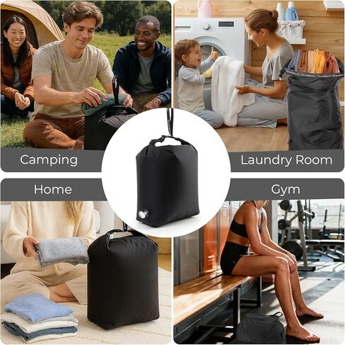 حقيبة غسيل مضغوطة للسفر، حقيبة توفير مساحة خالية من المضخات للملابس المتسخة، حقيبة جافة رطبة مقاومة للماء قابلة لإعادة الاستخدام، حقيبة غسيل للسفر للأمتعة والتعبئة وحقيبة السفر (قطعة واحدة) (أسود، كبير) in Kuwait