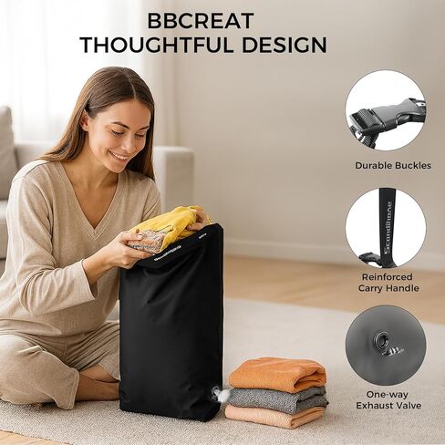 حقيبة غسيل مضغوطة للسفر، حقيبة توفير مساحة خالية من المضخات للملابس المتسخة، حقيبة جافة رطبة مقاومة للماء قابلة لإعادة الاستخدام، حقيبة غسيل للسفر للأمتعة والتعبئة وحقيبة السفر (قطعة واحدة) (أسود، كبير) in Kuwait