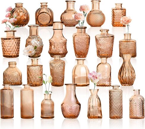 Petal Petite Glass Vase Set of 36 Small Amber Glass Bud Vases, Mini Vintage Flower Vases for Wedding Centerpieces & Table Décor, Champagne Vases in Bulk for Single Stem, Home and Office Decor in Saudi Arabia