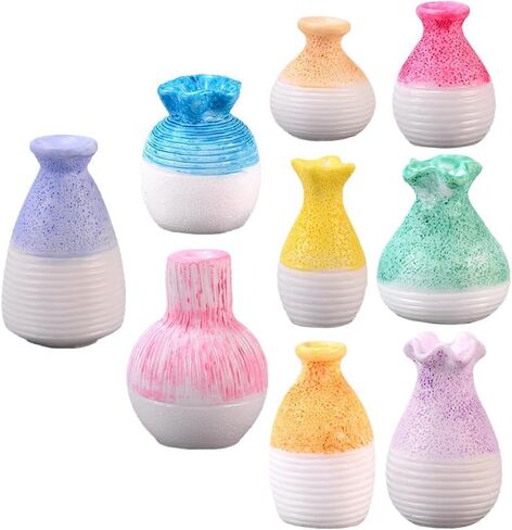 9 Pcs Mini Bud Vases Set - Tiny Resin Flower Vases with Ceramic Imitation Design for Mini Flower Arrangements, DIY Decor, Fairy Garden Accessories, Tabletop & Home Decorations, Gift for Plant Lovers in Kuwait