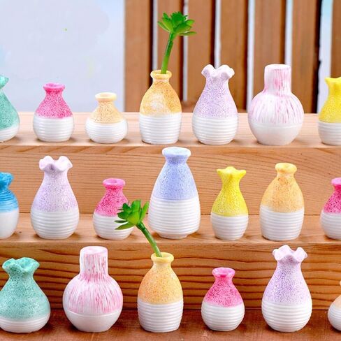 9 Pcs Mini Bud Vases Set - Tiny Resin Flower Vases with Ceramic Imitation Design for Mini Flower Arrangements, DIY Decor, Fairy Garden Accessories, Tabletop & Home Decorations, Gift for Plant Lovers in Kuwait