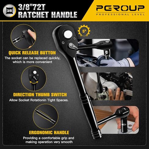 مجموعة مقابس محرك 3/8 بوصة، 72 قطعة معيار SAE (5/16 بوصة - 3/4 بوصة) ومتري (8-22 مم) مع شمعة إشعال، 6 نقاط عميقة وضحلة، مجموعة أدوات سقاطة مفتاح الربط 72T، Cr-V مع حقيبة تخزين شديدة التحمل in Kuwait